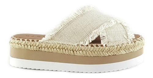 Sandália Feminina Flatform Slide Em Espadrille E Tecido Cru 