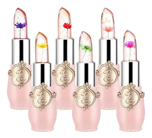 Juego De 6 Lpices Labiales De Gelatina De Flores De Cristal,