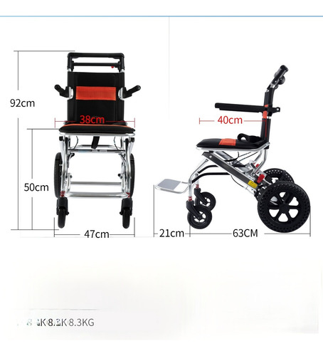 Silla De Ruedas Para Avion ,viaje Ligera 8.3kilos, Plegable Color Negro --platano