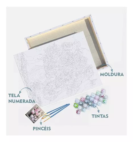 Kit Pintura Numerada - Plantas - Tela + Tinta + Moldura