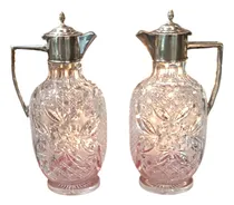 Comprar Par De Jarras Plata Inglesa 925 Y Cristal Tallado 30cm Alto.
