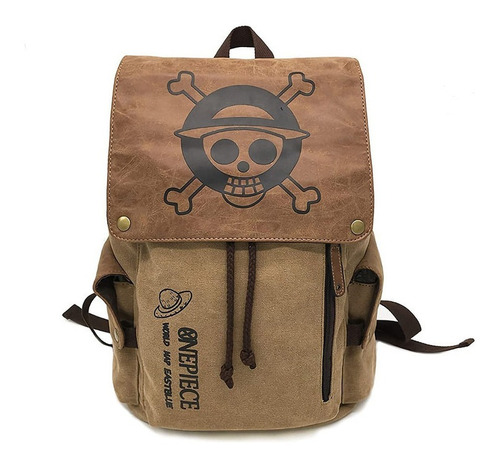 Mochila escolar Caomao Anime color marrón diseño one piece 25L