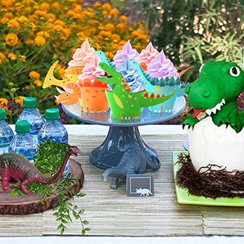 Envoltorios para Cupcakes 24pcs Cupcake Toppers Dinosaurio y 24pcs Envoltorios para Magdalenas Dinosaurio Decoración Cupcakes Dinosaurios Para Decoraciones de Fiesta de Cumpleaños 