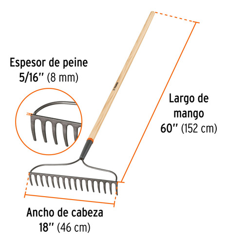 Rastrillo Jardinero Classic 16 Dientes Mango 54 Truper 17882