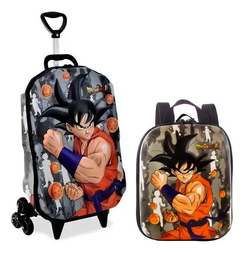 Mochila Dragon Ball Super 3d Lancheira Rodinhas Maxtoy