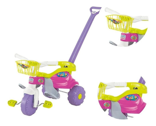 Imagem 2 de 6 de Triciclo Tico Tico Festa Rosa Magic Toy Motoca Com Empurador