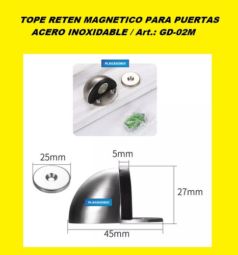 Imagen 2 de 9 de Traba Tope Magnetico Acero Inoxidable Puertas Gd-02m {chico}