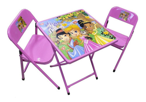 Conjunto Fantasia Mesa Infantil Açomix 2 Cadeiras Princesas Cor Rosa