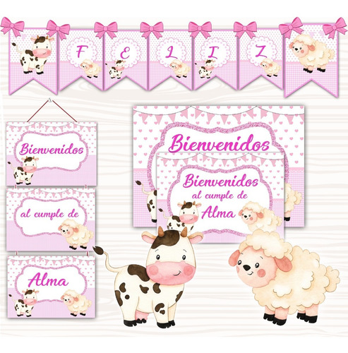 Kit Imprimible Banderin Cartel Cumple Editable Vaca Lola