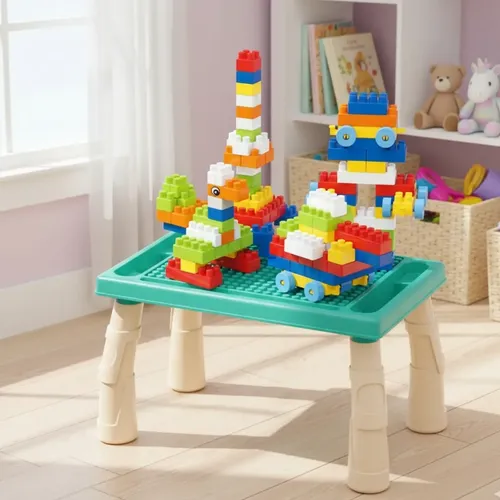 Mesa de Blocos Mesinha Atividades Infantil Didática 100peças Rosa - Miniatura 2