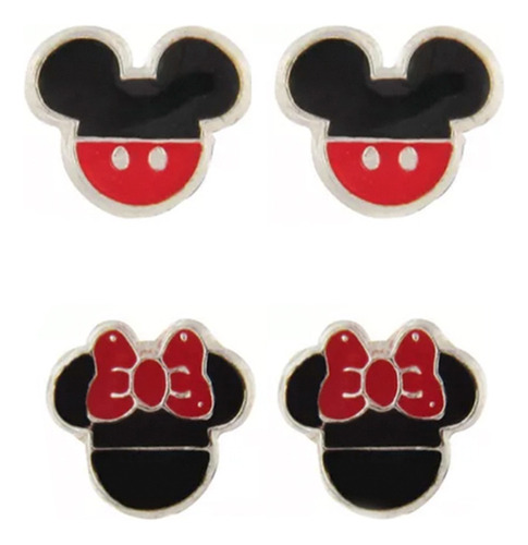 Kit 2 Pares De Broqueles De Plata De Mickey  Y Minnie Mouse