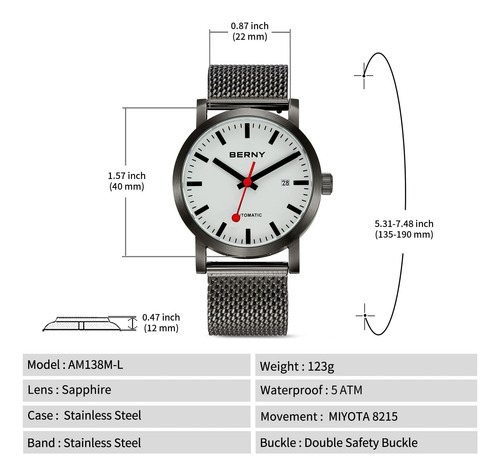 Berny Reloj Automático Clásico Para Hombres Reloj De Pulsera