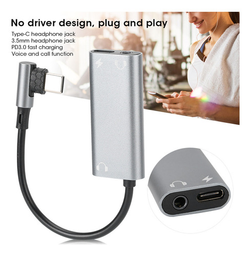 Adaptador Tipo C For Carga De Auriculares 3 En 1 De 3,5 Mm,