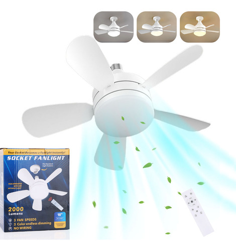 Ventilador De Techo Lámpara CM-TOP 5 Aspas Plástico 20W Con Luz Led Ajustables Control Remoto 3 Velocidades Ideal Para Habitación De 15-20 Metros Cuadrados Estructura Blanco