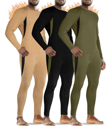 3 Sets Men's Thermal Underwear Set Fleece Lined Base Layer T