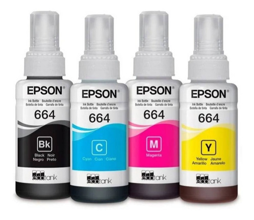 Tinta Epson T664 X 4 Pack ( Negro, Magenta, Cian, Amarillo)