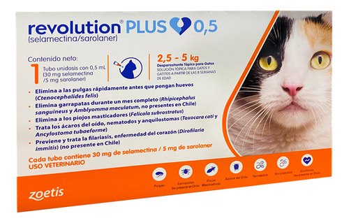 Revolution Plus 3 Un Naranja Felinos 2.5-5kg