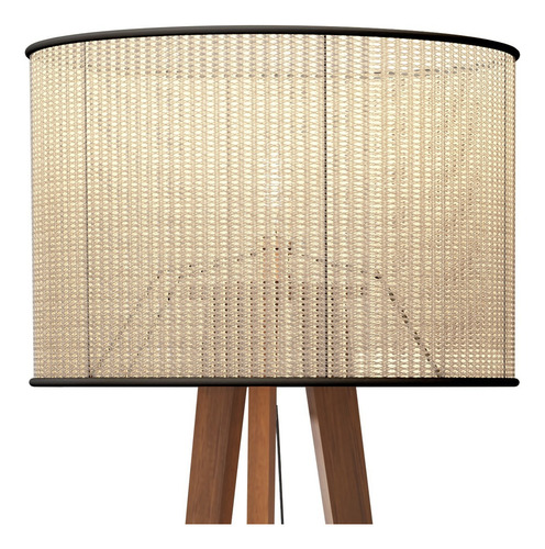 Luminária Abajur Para Sala Quarto Tripé Em Madeira Cúpula Cúpula Rattan Estrutura Pés De Madeira 127/220v