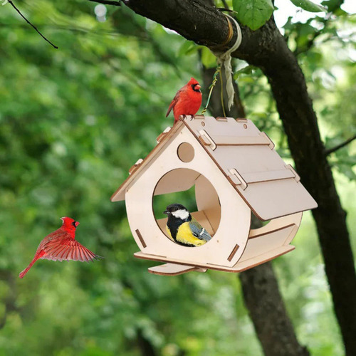 Nido De Pájaro De Madera Artesanal, Nido 19,9x30,4x17,8cm