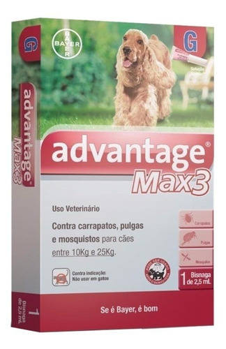 Advantage Max3 Para Cães De 10 A 25 Kg - 2,5 Ml