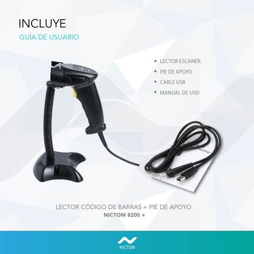 Imagen 7 de 8 de Lector de código de barras Nictom 8200 USB/RS-232/PS-2 1D 5V negro