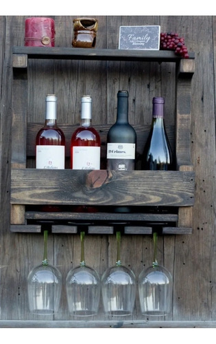 Cantinera Mini Bar Cava De Pared Madera Rustico Vintage Copa Rústica