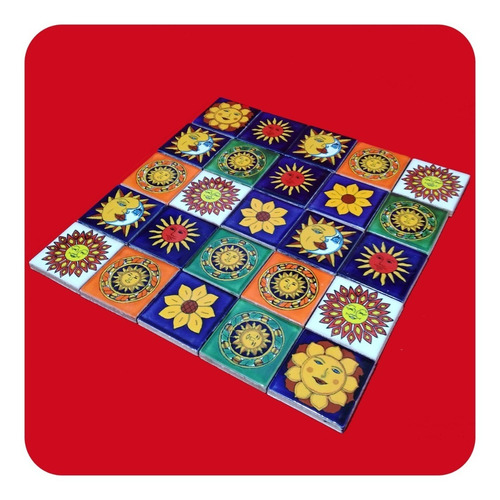 Imagen 2 de 9 de 100 Azulejos De Cerámica Tipo Talavera 5x5 Cm Confeti