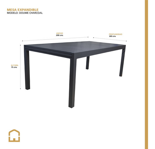 Mesa De Comedor Expandible Doume Interior,exterior 2 M/3.2 M Carbón