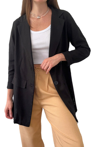 Blazer Saco Largo De Lino Botones