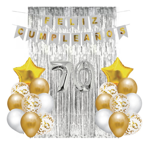 Pack Combo Globos Metalizado Confetti Cristal Numero Cortina