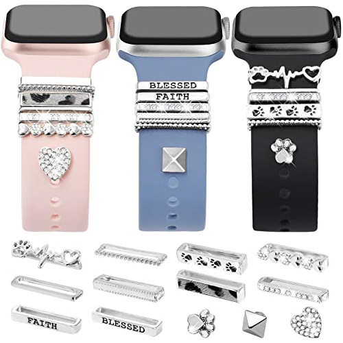 13 Pieces Silver Watch Band Charms With 10pcs Decorativ...