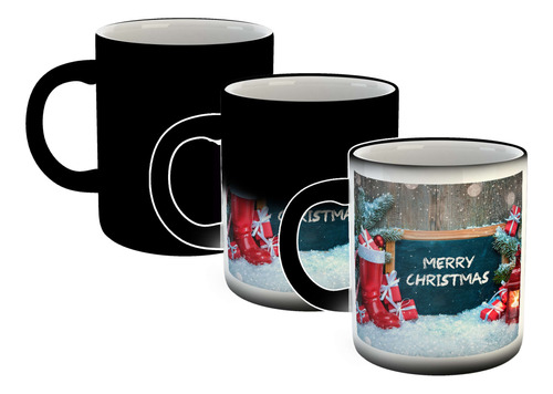 Taza Magica Navidad Felz Rojo Pizarron Bota Nieve