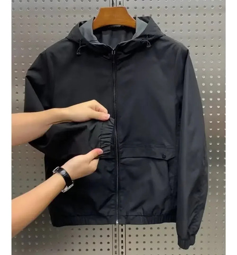 Chaqueta Casual Con Capucha Y Cremallera A Prueba De Viento