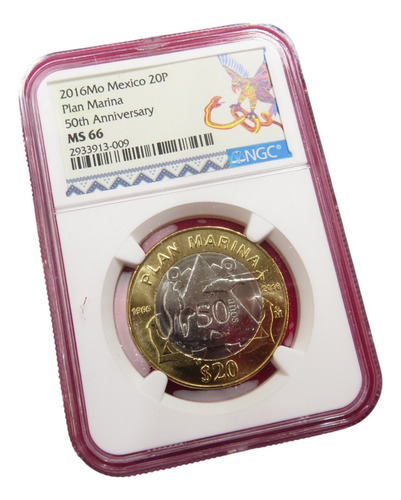 Certificada 20 Pesos Plan Marina Ngc Ms-66 Hermoso Brillo