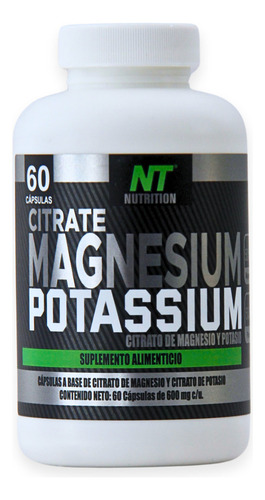 4 Frascos Citrato Magnesio Y Potasio 60caps C/u Nt Nutrition Sabor Sin sabor
