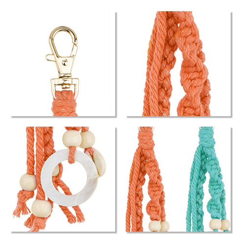 Llaveros De Macramé Boho Con Cuentas De Madera Y Conchas Mar