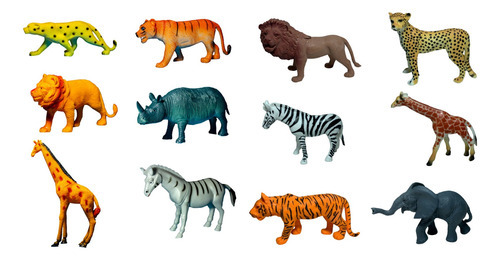 12 animales: caucho, sabana, África salvaje, cebra y elefante