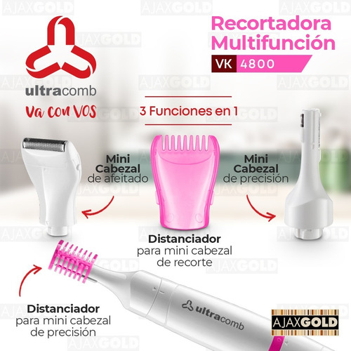 Imagen 6 de 8 de Afeitadora De Pelo Multifuncion Recorta 3 En 1 Inalambrica