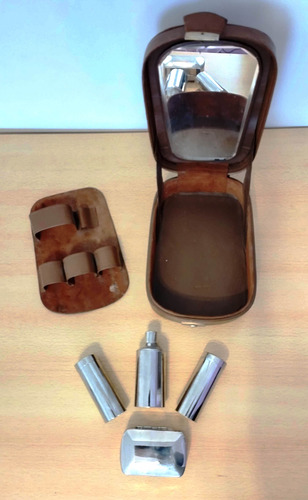 Antiguo Neceser De Cuero Con Espejo Piezas Acero Deco Ne001 (Usado)