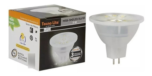 Imagen 1 de 7 de Foco Led Mr16 Gu5 3w Luz Blanca Intensa 250lm Mr16-smdled/3w
