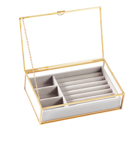 Organizador De Joyas Con Cristales Vintage Y Terciopelo Gris