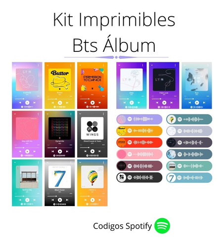 Kit Imprimibles Tarjetas Y Llaveros Bts Álbum Spotify  