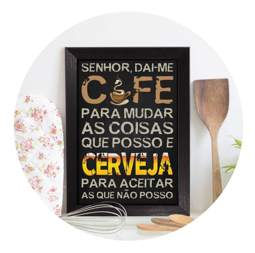 Quadro Decorativo Cozinha Café E Cerveja 22x32cm Moldura Pre Cor Colorido