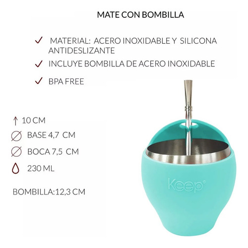 Mate Con Bombilla Keep Mate Acero Inoxidable Mate 230ml Mate