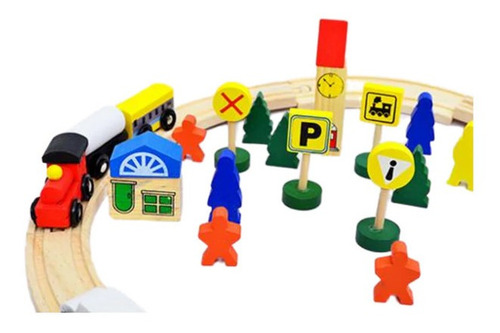 Tren De Madera Con Riel, 48 Piezas Sin Control Remot