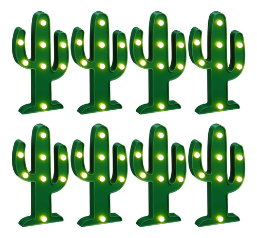 8 Piezas De Luz Nocturna Led De Cactus, Lámpara De Mesa De.