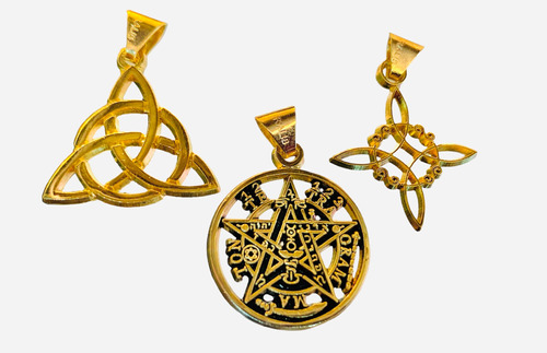 Combo Nudo De Bruja Tetragramaton Triqueta 3pz Oro Laminado