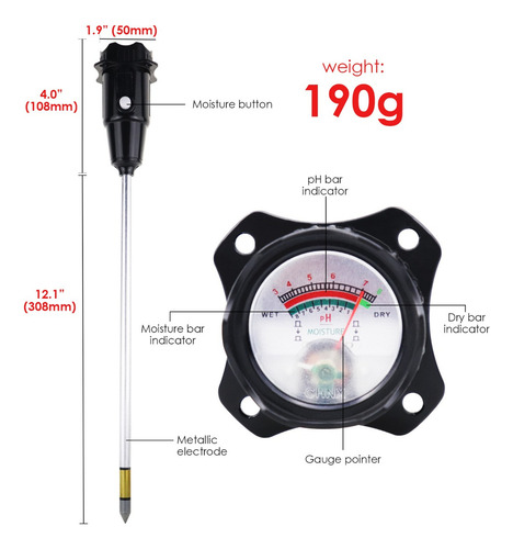 Medidor De Ph Y Humedad De Suelo 2en1, Electrodo Impermeable
