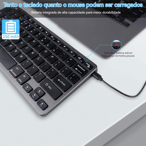 Teclado E Mouse Sem Fio Slim E Silencioso Com Usb Bluetooth