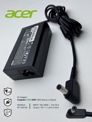 Cargador Original Acer 65w | 19v-3.42a | Aspire Y Travelmate